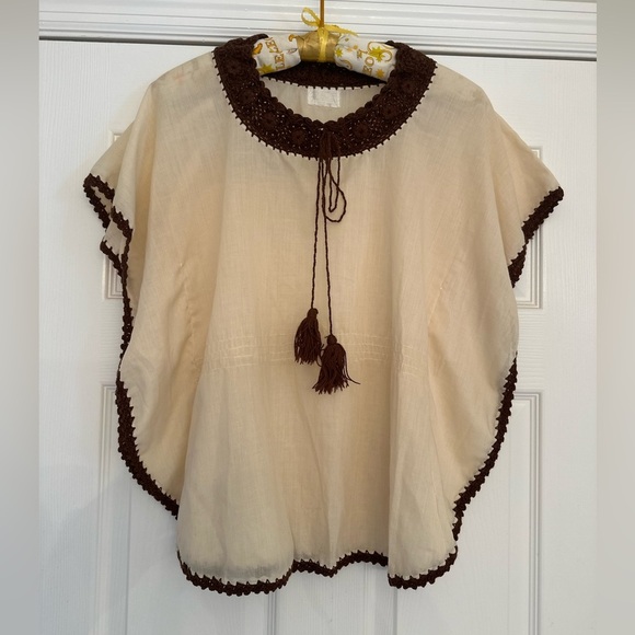 Vtg Boho Hippie Chic Women’s M Crocheted Festival Folk Blouse Top Sheer Retro - Picture 1 of 8